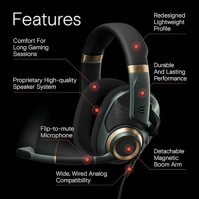 EPOS H6Pro Open Acoustic Gaming with Mic – Immersive Sound, Lightweight Comfort, and Durable Design – Works with Xbox, PS4/PS5 & PC/Windows – Green