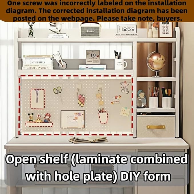 Desktop Bookshelf, pegboard Storage and Organization Rack, Dorm Desk Shelf, Desk Hutch, Desktop Storage for Office, Study, Student Display Rack,Desktop Shelves (White 37.4" Lx9.9 Wx37 H)
