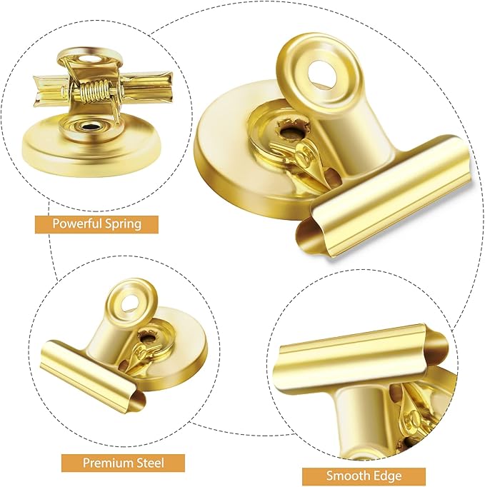 8 Pack Refrigerator Magnets Fridge Magnets Magnetic Clips Heavy Duty Magnetic Clips Perfect for Refrigerator Whiteboard Magnets Photo Displays Home School Use(Gold)