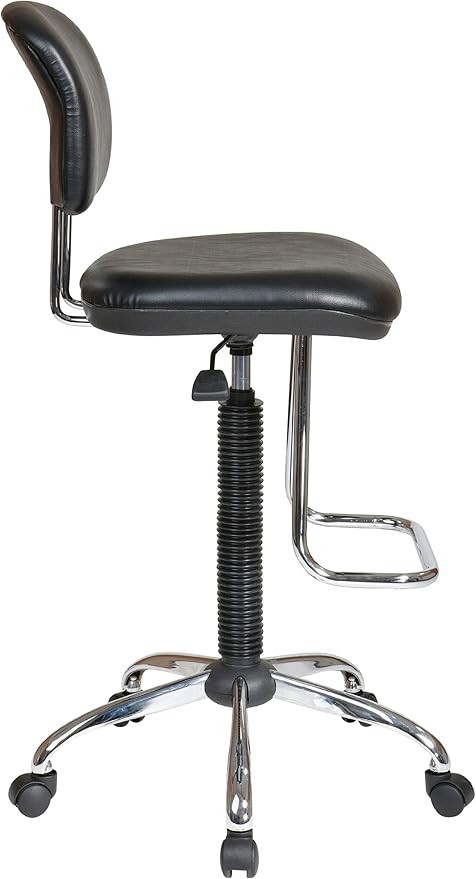 Office Star DC Series Pneumatic Drafting Chair with Vinyl Stool and Back, Heavy Duty Chrome Teardrop Footrest, Black