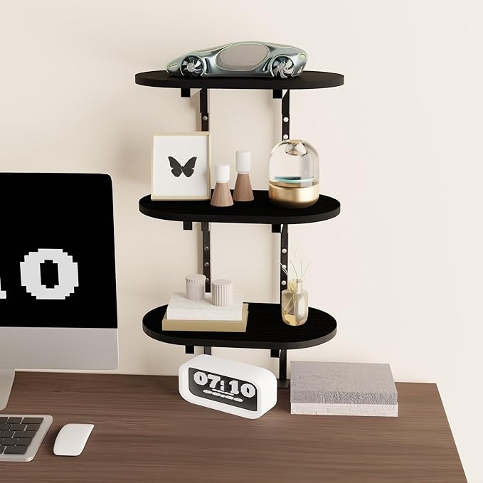 Aetheris Clamp On Desk Shelf, 3-Tier Adjustable Desk Storage Shelf, Wood Desktop Bookshelf, Desk Shelves Organizer for Offices, Study Rooms, and Game Rooms, Black