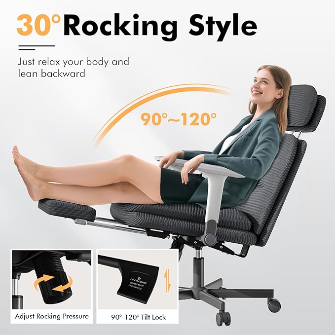 GXJ Criss Cross Chair with Flip-up Arms, Executive Office Chair with Foot Rest, Swivel Cross Legged Office Chair with Lumbar Pillow&Headrest, Corduroy Comfy Computer Desk Chair for Home, Black