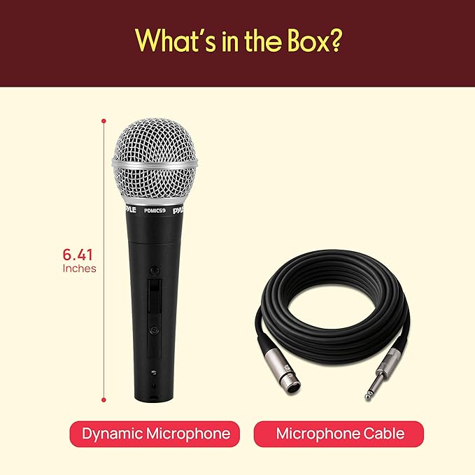 Pyle Professional Dynamic Vocal Microphone - Moving Coil Cardioid Unidirectional Handheld Mic with ON/Off Switch, Includes 15ft XLR to 1/4'' Cable, Set of 2