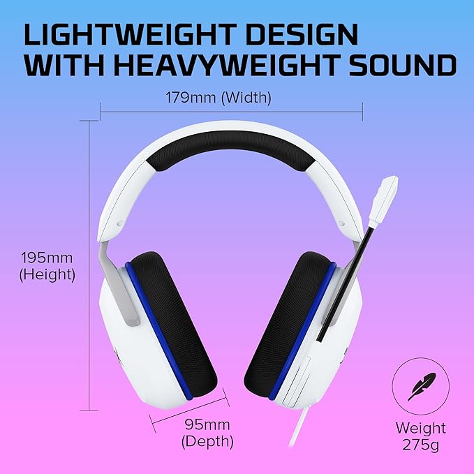 HyperX Cloud Stinger 2 Core - Gaming Headset for Playstation, Lightweight Over-Ear Headset with mic, Swivel-to-Mute Function, 40mm Drivers - White