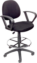 BOWERY HILL Contoured Comfort Drafting Stool, Adjustable Height 26.5"-31.5", Black Tweed Upholstery, Loop Arms, Chrome Footrest, Nylon Base with Casters, Ergonomic Office Chair for Drafting or Studio