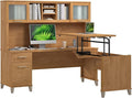 Bush Home Somerset 72W 3 Position Sit to Stand L Shaped Desk with Hutch in Maple Cross | Adjustable Height Table for Office
