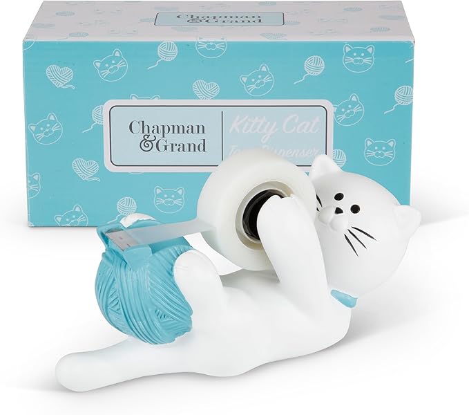 Chapman & Grand Kitty Cat Tape Dispenser (White/Turquoise), Patented
