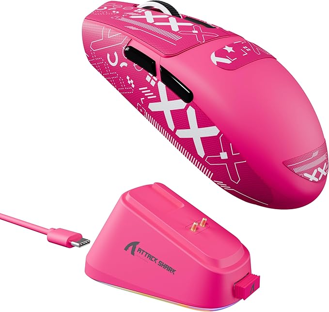 ATTACK SHARK G3 Pro Wireless Gaming Mouse with Magnetic Charging Dock,PixArt PAW3311 Gaming Sensor,BT/2.4G Wireless/Wired Gaming Mouse,25000 DPI,59g Superlight Gamer Mice for PC/Win/PS/Mac(Rose)