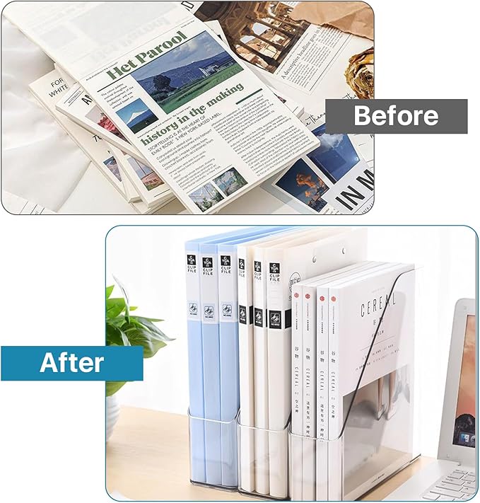 2 Pack Acrylic Magazine File Holder, Clear A4 Vertical File Organizer with Handle, Desk Organizer Magazine Document Rack, Slim Vertical Folder Bin for Home Office School Supplies