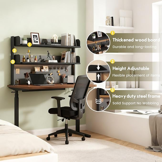 Clamp On Desk Shelf Organizer with Pegboard Desk Hutch Dorm with Storage Bookshelf Desk Top Organizer Shelf Multi-Purpose White & Black Desktop Shelves & Office Shelves (Black, W - 39.4")
