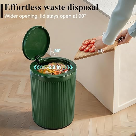 JiatuA Small Bathroom Trash Can with Lid, 2.1 Gallon Garbage Can with Pop-Up Lid Trash Bin Round Wastebasket for Kitchen Bedroom Office Living Room Toilet College Dorm, Green