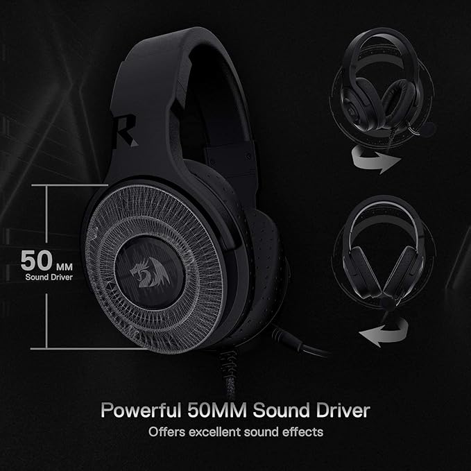 Redragon H350 RGB Wired Gaming Headset, Dynamic RGB Backlight - Stereo Surround-Sound - 50MM Drivers - Detachable Microphone, Over-Ear Headphones Works for PC/PS4/XBOX One/NS