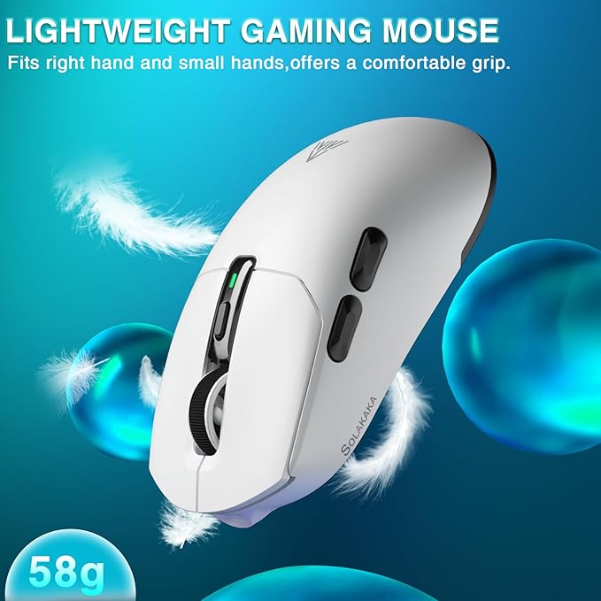 SOLAKAKA SM820 Wireless Gaming Mouse with RGB Charging Dock,24000 DPI Tri-Modes Wireless Mouse with 2 Side Buttons,Programmable Macro Mouse for Gaming(White)