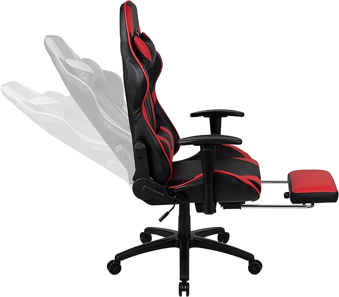 Flash Furniture Optis Black Gaming Desk and Red/Black Footrest Reclining Gaming Chair Set with Cup Holder, Headphone Hook & 2 Wire Management Holes