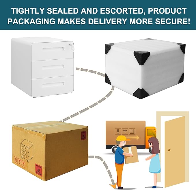 3 Drawer Under Desk Printer Stand with Lock, Mobile Rolling Printer Table for Home Office, Fully Pre-Assembled (Wheels Only to Attach), 4 Keys Included, White