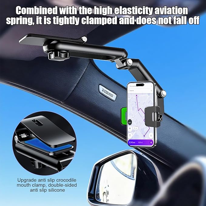Car Sun Visor Phone Holder, Multifunctional 1080° Rotatable Retractable Vehicle Rearview Cell Phone Mount, Automotive Interior Visor Smartphone Holder, Universal for SUV RV Truck (Green)