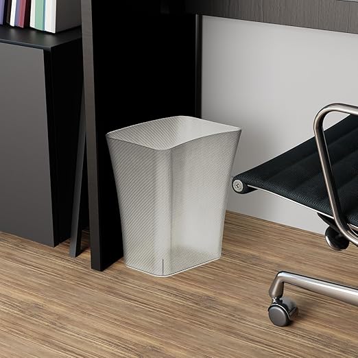 Clorox Textura Slim Trash Can - 3.1 Gallon Small Waste Basket for Narrow Spaces - Skinny Plastic Garbage Bin for Bathroom, Bedroom, or Office, Clear Frost