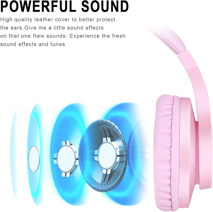 BlueFire Kids Headphones for Online School, Children, Teens, Boys, Girls, 3.5mm Stereo Over-Ear Gaming Headphone with Microphone and Volume Control for PS4, PS5, New Xbox One（Pink）