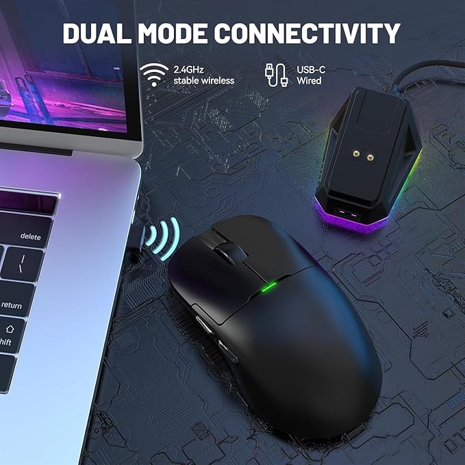 ATTACK SHARK x Ajazz AJ159P Gaming Mouse with Magnetic RGB Charging Dock,2.4G Wireless Gaming Mouse PAW3395 Sensor 26K DPI,1K Polling,6 Programmable Buttons,Ergonomic Computer Mice USB3.0 for PC/MAC
