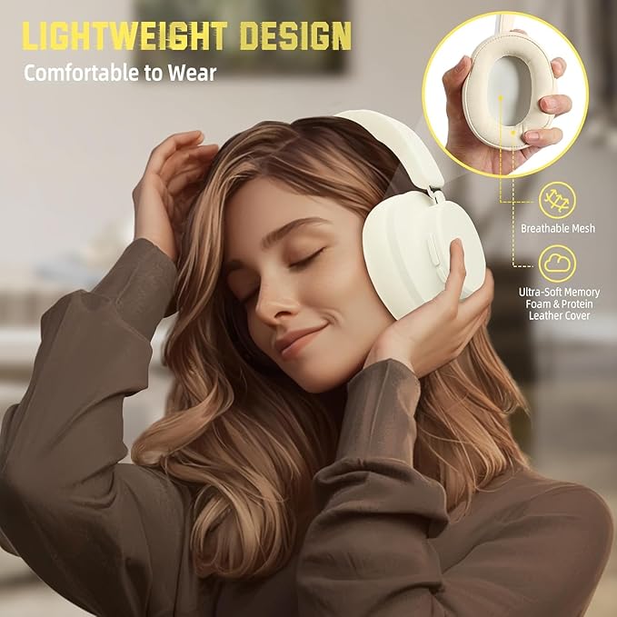 ATTACK SHARK G500 Wireless Over-ear Noise Canceling Headphones,Bluetooth ANC Gaming Headset with BT 5.3/3.5mm Audio Cable,20H Playtime,Hifi Stereo Sound,Deep Bass,Built-in Mic for PC Smartphone(Beige)