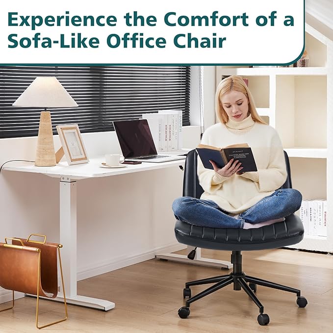 OLIXIS Wide Criss Cross Swivel Desk Chair – Black