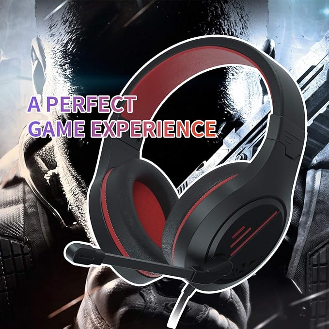 Anivia MH601 Headphones with Microphone Wired Headset with Active Noise Canceling Microphone, 3.5mm Audio Jack Stereo Headphone - Red (Game/Work/School)
