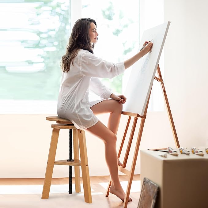 VISWIN Adjustable Drafting Stool, Beech Wood, Artist Stool Chair, Supports Up to 176 Lbs, for Artists, Studio, Home Use, Office, Kitchen
