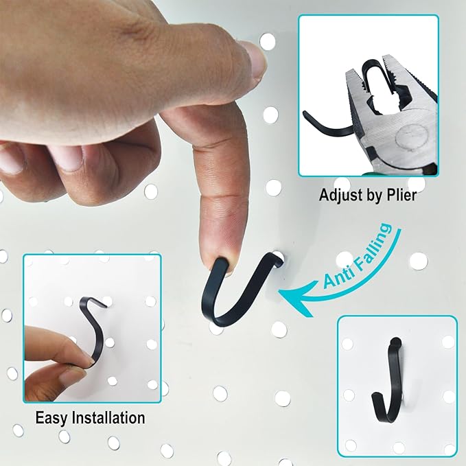 G.CORE Black Pegboard J Hooks Accessories - 40pcs Metal Peg Board Hooks for Hanging, Pegboard Wall Organizer Hangers, Fits 1/4 Slots, Tools Display Storage Holders for Garage Craft Office Organization