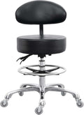 Grace&Grace Drafting Chair Big Cushion Rolling Stool with Back, Tall Shop StoolRolling Chair with Footrest for Studio, Workshop, Classroom, Lab, Counter, Home Office (Black)