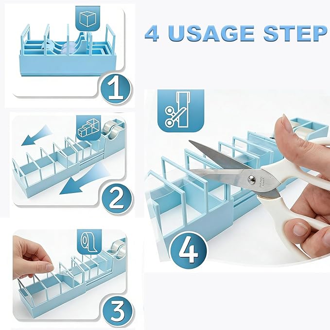 18 Strips Tape Dispenser, Blade-Free Tape Holder Cutting for Fast Christmas Gift Wrapping, Handmade,Crafts and Packaging Works with Standard, Washi & Double-Sided Tape (Blue)