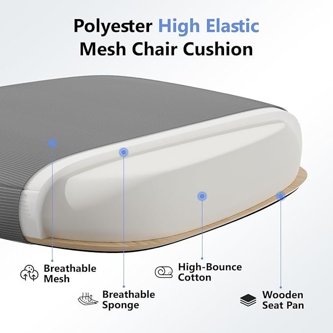 SeekFancy Ergonomic Office Chair M903, Computer Desk Chair with Wheels, High Back Mesh Office Chair with Adjustable Lumbar Support, Headrest, Flip-Up Armrests, White Grey