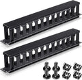 Leinuosen 4 Pcs 1U Rack Cable Management Sleeves Horizontal Mount Cable 12 Slot Management Clips Rack with Panel Cover 19 Inch for Wall Shelf Mount
