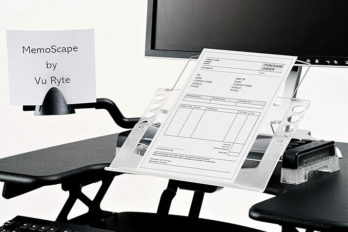 MemoScape Adjustable in-Line Document Holder for Typing | Reduces Neck Strain, Improves Focus, Boosts Desk Organization, and Workflow | Paper Holder Stand for Desk and Home Office - Black (VUR 2060)