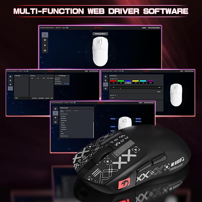 ATTACK SHARK × MAMBASNAKE M4 Wireless Gaming Mouse, 24000 Adjustable DPI PAW3311 Optical Sensor, Programmed Buttons, 52g Lightweight Ergonomic Computer Mice 2.4G/BT/USB-C for PC/Mac-Black&Griptape