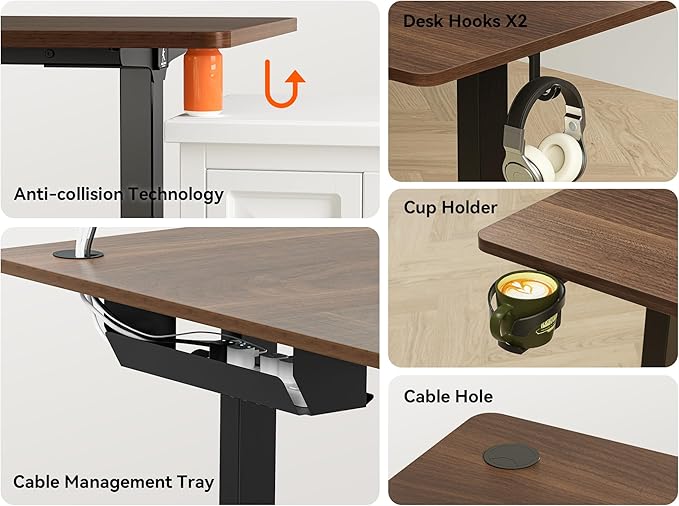 WALKINGDESK 63X55 Inches Reversible L Shaped Standing Desk Height Adjustable with Cup Holder, Electric Corner Computer Desk, Sit Stand up Home Office Desk, Ergonomic Gaming Desk, Black Walnut