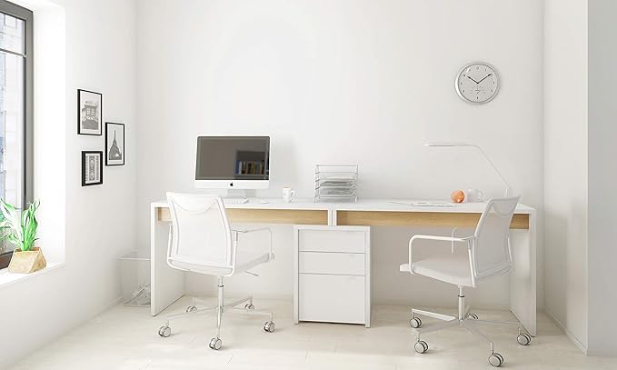 3-Piece Home Office with Multi-Purpose Storage & Desks, White & Natural Maple