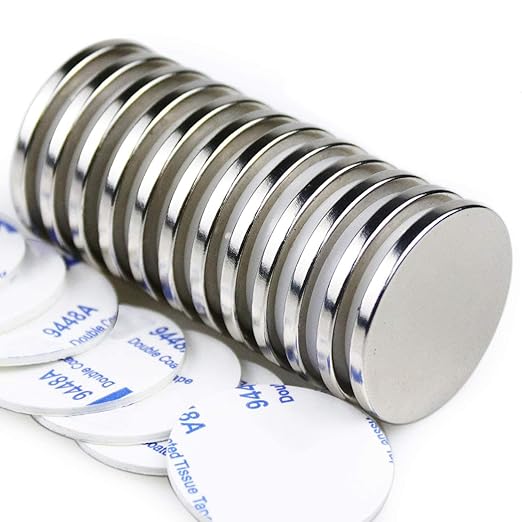LOVIMAG Strong Neodymium Disc Magnets, Rare Earth Magnet with Double-Sided Adhesive for Fridge, DIY, Building, Scientific, Craft, and Office Magnets - 1.26 inch x 1/8 inch, Pack of 12
