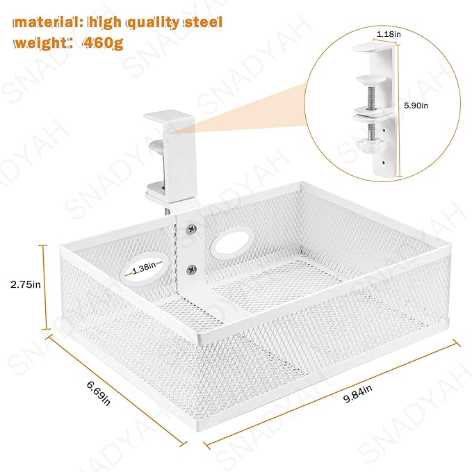 SNADYAH 【360 degree rotation under desk drawer Clamp-on Swivel Alloy Steel Drawer Hidden Desktop Organizer Pen Holder Easy to Instal/High capacity/desk drawer desk accessories (white)