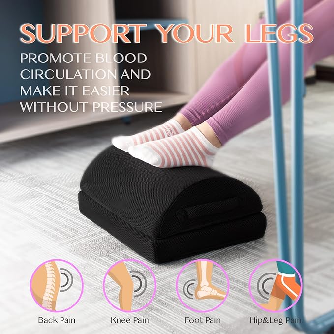 Ximoon Foot Rests for Under Desk at Work, Adjustable Foot Stool Pillow with Handle Non-Slip Bottom Ergonomic Under Desk Footrest for Home, Office, Gaming to Relieve Lumbar, Back and Knee Pain