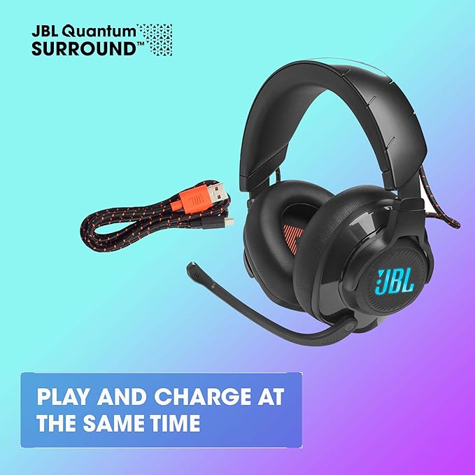 JBL Quantum 610 - Wireless Over-Ear Gaming Headset, JBL QuantumSURROUND, 2.4GHz Wireless, up to 40 Hours of Battery Life, Game-Chat dial, flip-up Boom Microphone (Black)