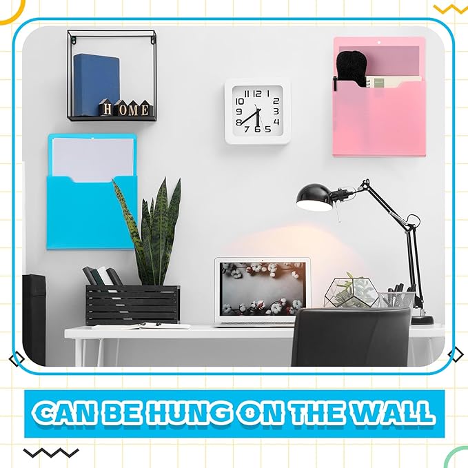 Gilprop 8 Pack Magnetic File Paper Holder High Design Pocket Magnetic Wall File Organizer Hanging Refrigerator Magazine Mail Letters Paper Holder for Teacher Office Supplies(Classic Color,Classic)