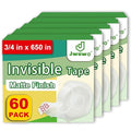 Invisible Tape with Refillable Tape Dispenser, Holiday Supplies and Gift Wrap Tape, Great for Christmas Crafts, Matte Finish, 3/4 in x 650 in 60 Pack