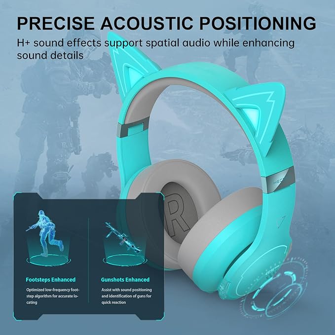 Edifier G5BT CAT Wireless Bluetooth Gaming Headset with Mic, Wired Cat Ear Headphones, Over Ear Headphones with Detachable Cat Ear, RGB Light, for PC, PS5, PS4, Nintendo Switch (Turquoise)