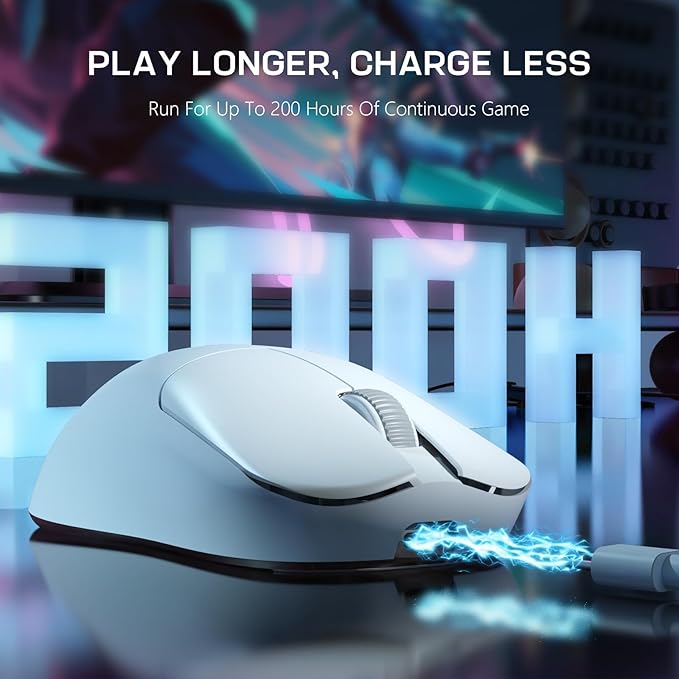 FELICON x AJAZZ AJ099 Wireless Gaming Mouse, 59g Lightweight Pixart Sensor PAW3311, 6 DPI up to 12K, 2.4G/USB-C Wired 200Hrs Battery Programmble Computer Mice for WIn/Mac/PS4/XBOX/Gamer/Office(White)