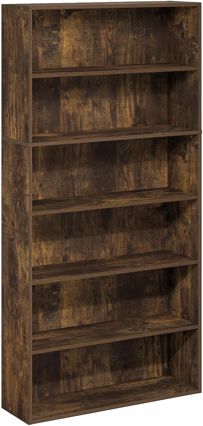 Furinno PASIR Book Shelf, 6-Tier Bookshelf with Open Storage Shelf, Standing Bookcase, 9.4 x 31.5 x 63, Easy Assembly, for Home Office, Bedroom, Living Room, Amber Pine