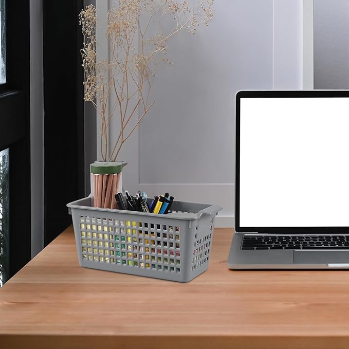 6 Pack Tall Slim Plastic Storage Baskets, Small Basket Organizer for Drawer, Office, Desktop, Gray