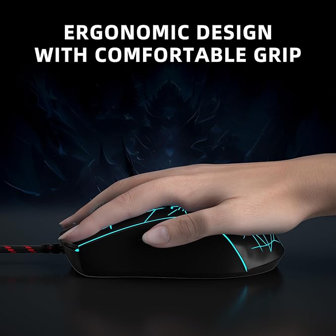 MageGee G6 Wired Gaming Mouse, Ergonomic USB Optical Mouse with 7 Colors Breathing LED Backlit, 6 Adjustable Speed Levels from 600 to 3200 for Laptop PC Computer Games & Work, Black