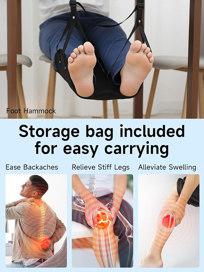 Moman Foot Hammock for AirplaneTravel Footrest with Upgraded Cotton Pad for Long Flights Office Car Under Desk Portable Leg Rest Swing for Adults 2 Pack