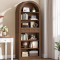 RALGEND Arched Bookshelf, 73" Tall Arch Bookcase with Drawers, 6-Tier Farmhouse Book Shelf, Wooden Bookshelf with Open Display Shelves for Living Room, Office, Adjustable Shelf, Walnut