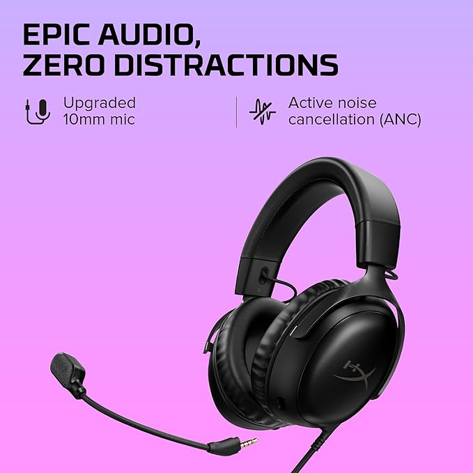 HyperX Cloud III – Wired Gaming Headset, PC, PS5, Xbox Series X|S, Angled 53mm Drivers, DTS, Memory Foam, Durable Frame, Ultra-Clear 10mm Mic, USB-C, USB-A, 3.5mm – Black (Renewed)